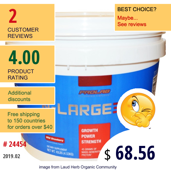 Prolab, N-Large3, Mass-Generating Protein, Wild Strawberry, 10 Lbs (4.53 Kg) Prolab, N-Large3, Mass-Generating Protein, Wild Strawberry, 10 Lbs (4.53 Kg)