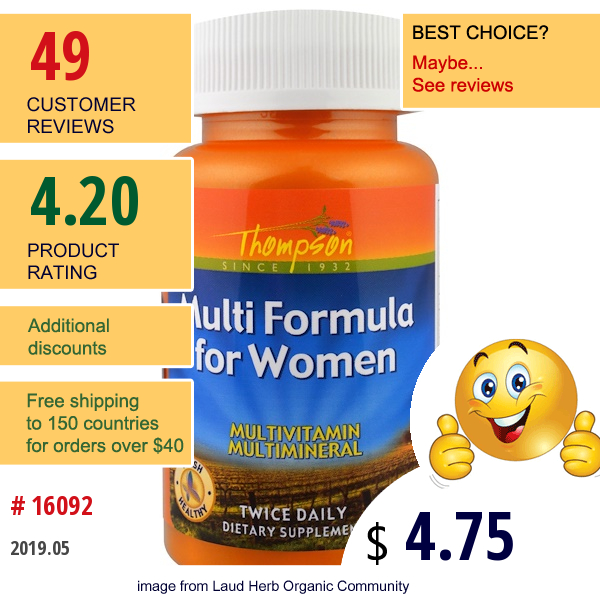 Thompson, Multi Formula For Women, 60 Capsules Thompson, Multi Formula For Women, 60 Capsules