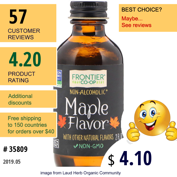 Frontier Natural Products, Maple Flavor, Non-Alcoholic, 2 Fl Oz (59 Ml)