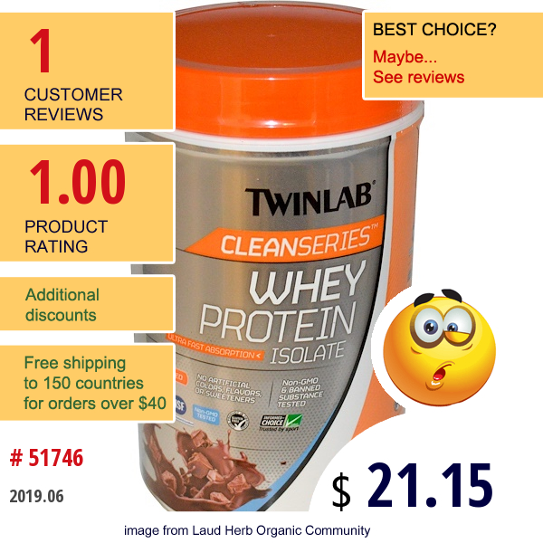 Twinlab, Clean Series, Whey Protein Isolate, Chocolate Flavored Perfection, 1.5 Lbs (680 G)  