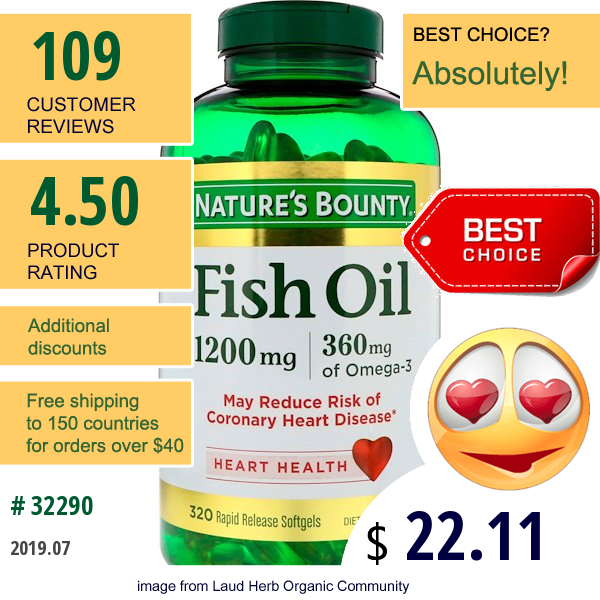 Natures Bounty, Fish Oil, 1200 Mg, 320 Rapid Release Softgels
