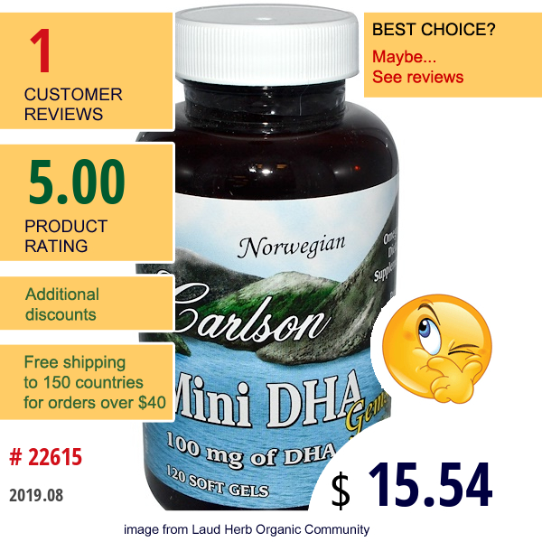 Carlson Labs, Mini Dha Gems, 100 Mg, 120 Soft Gels  