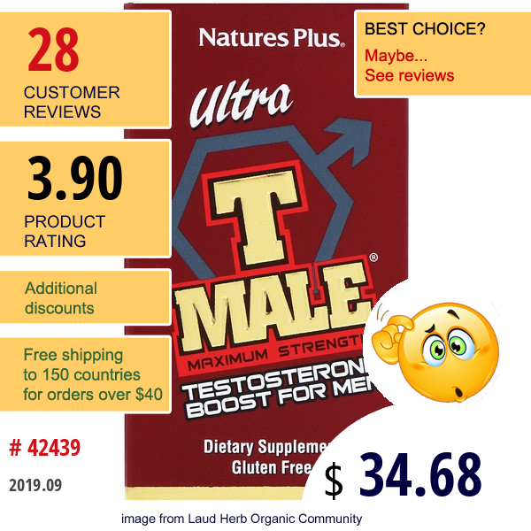 Nature'S Plus, Ultra T-Male, Testosterone Boost For Men, Maximum Strength, 60 Bi-Layered Tablets