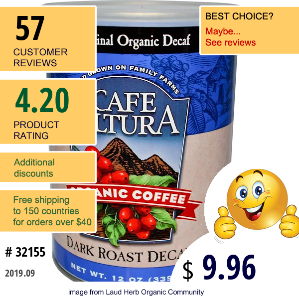Cafe Altura, Organic Coffee, Dark Roast, Decaf, 12 Oz (339 G)