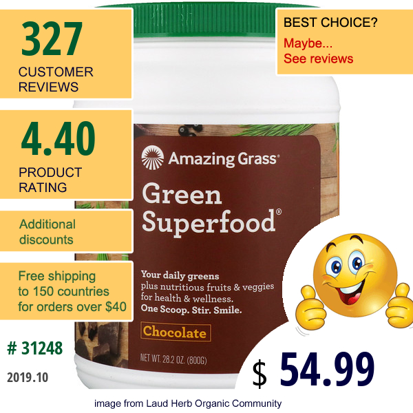 Amazing Grass, Green Superfood, Chocolate, 28.2 Oz (800 G)