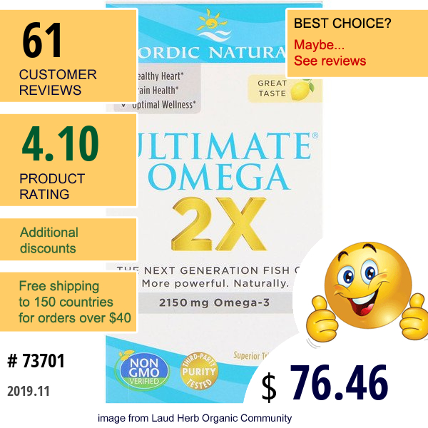 Nordic Naturals, Ultimate Omega 2X, 2150 Mg, 120 Soft Gels