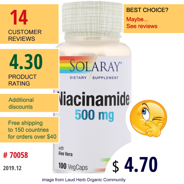 Solaray, Niacinamide, 500 Mg, 100 Vegcaps