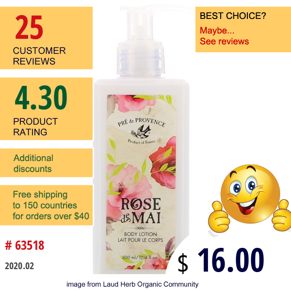 European Soaps, Pre De Provence, Rose De Mai Body Lotion, 10.14 Fl Oz (300 Ml) European Soaps, Pre De Provence, Rose De Mai Body Lotion, 10.14 Fl Oz (300 Ml)