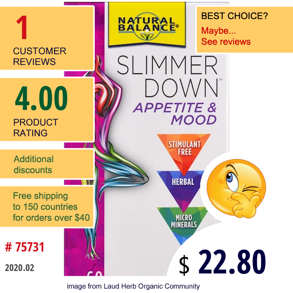 Natural Balance, Slimmer Down, Appetite & Mood, 60 Veggie Caps Natural Balance, Slimmer Down, Appetite & Mood, 60 Veggie Caps