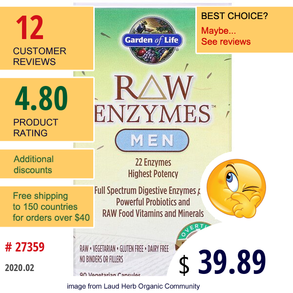 Garden Of Life, Raw Enzymes, Men, 90 Vegetarian Capsules