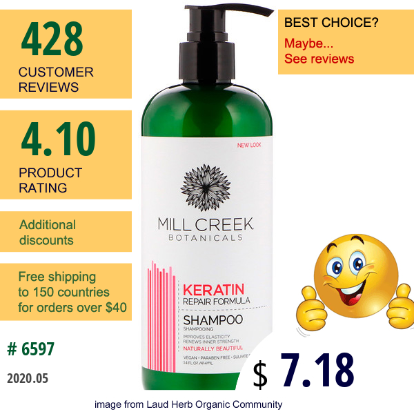 Mill Creek Botanicals, Keratin Shampoo, Repair Formula, 14 Fl Oz (414 Ml)