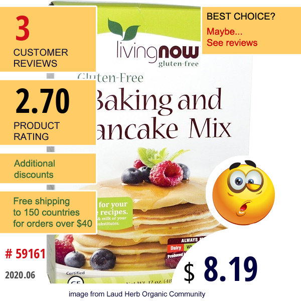 Now Foods, Gluten-Free Baking And Pancake Mix, 17 Oz (482 G)  