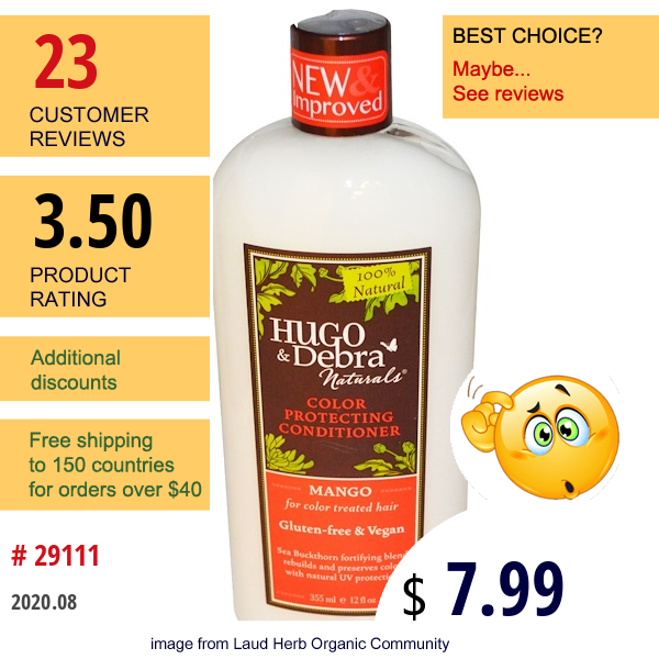 Hugo Naturals, Color Protecting Conditioner, Mango, 12 Fl Oz (355 Ml)  