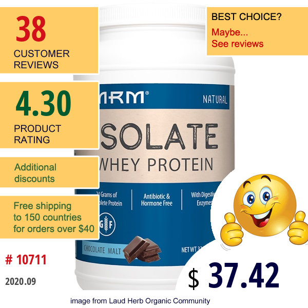 Mrm, Natural Isolate Whey Protein, Chocolate Malt, 2.03 Lb (922 G)  
