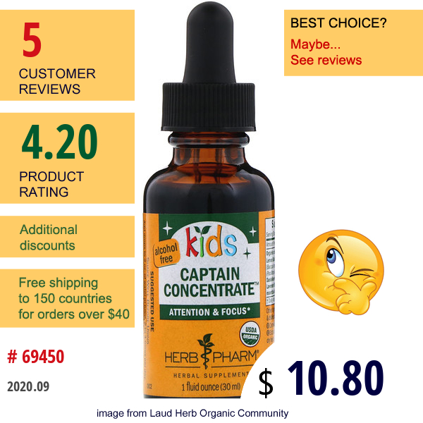 Herb Pharm, Kid'S Captain Concentrate, Alcohol Free, 1 Fl Oz (30 Ml)  