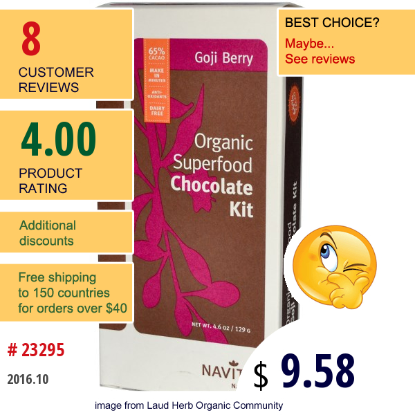 Navitas Naturals, Organic Superfood Chocolate Kit, Goji Berry, 4.6 Oz (129 G)  