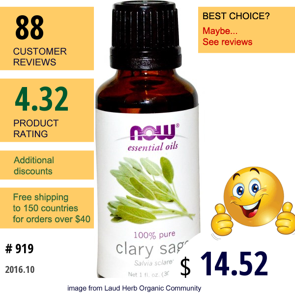 Now Foods, Essential Oils, Clary Sage, 1 Fl Oz (30 Ml)