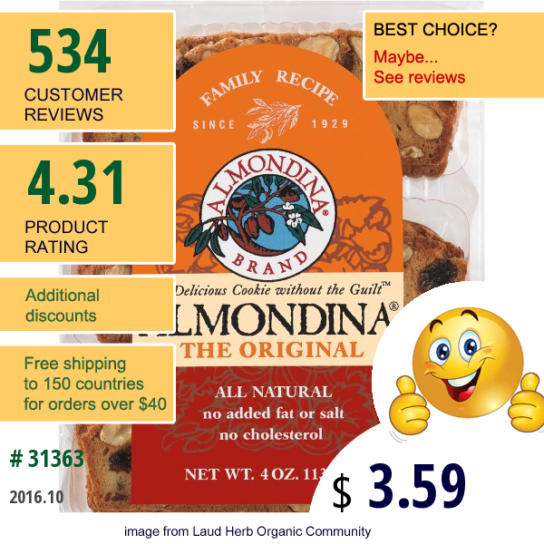 Almondina, The Original Almond Biscuits, 4 Oz (113 G)