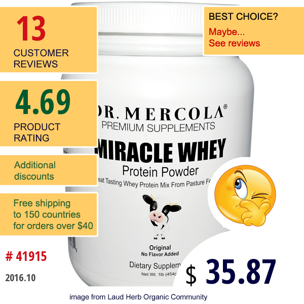Dr. Mercola, Premium Supplements, Miracle Whey, Protein Powder, Original, 1 Lb (454 G)