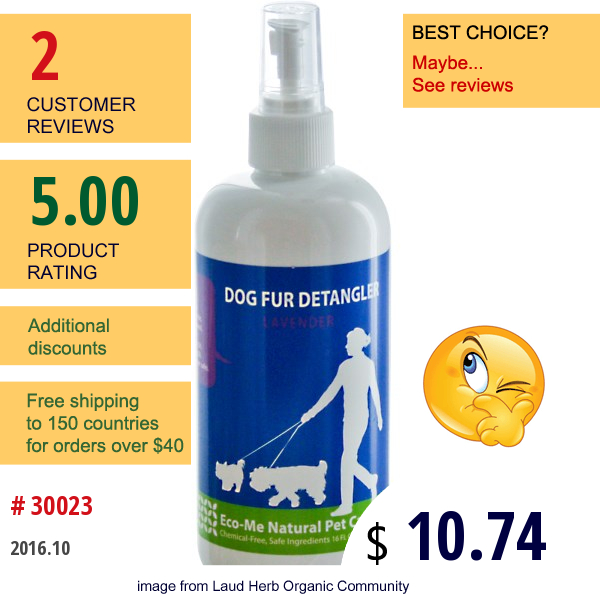 Eco-Me, Inc., Dog Fur Detangler, Lavender, 16 Fl Oz (473 Ml)  