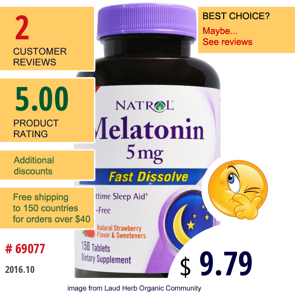 Natrol, Melatonin Fast Dissolve, Natural Strawberry Flavor, 5 Mg, 150 Tablets Natrol, Melatonin Fast Dissolve, Natural Strawberry Flavor, 5 Mg, 150 Tablets