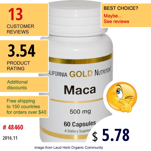 California Gold Nutrition, Maca, 500 Mg, 60 Capsules  