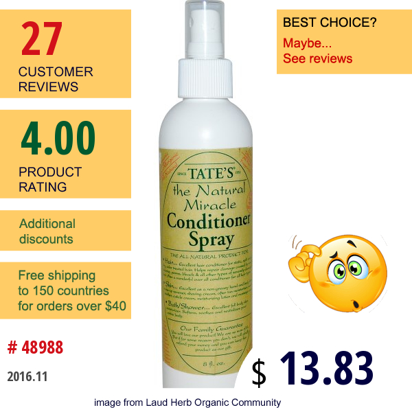 Tates, The Natural Miracle Conditioner Spray, 8 Fl Oz Tates, The Natural Miracle Conditioner Spray, 8 Fl Oz