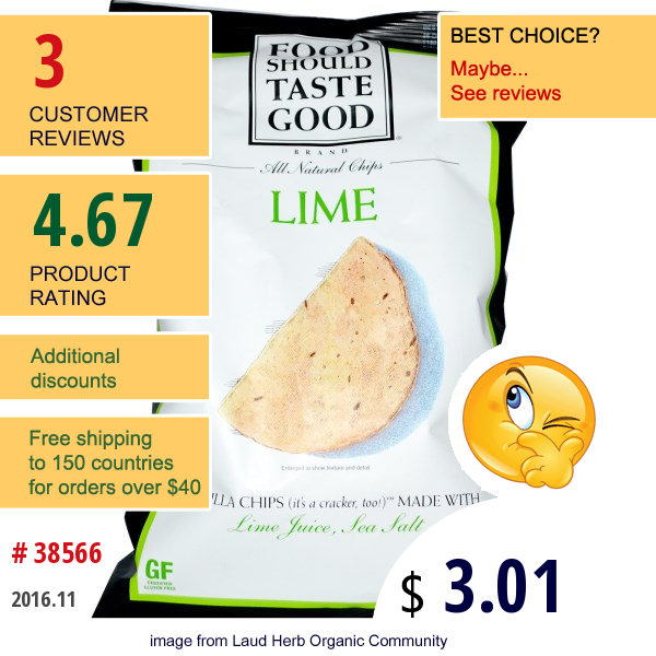 Food Should Taste Good, Tortilla Chips, Lime, 5.5 Oz (156 G)  