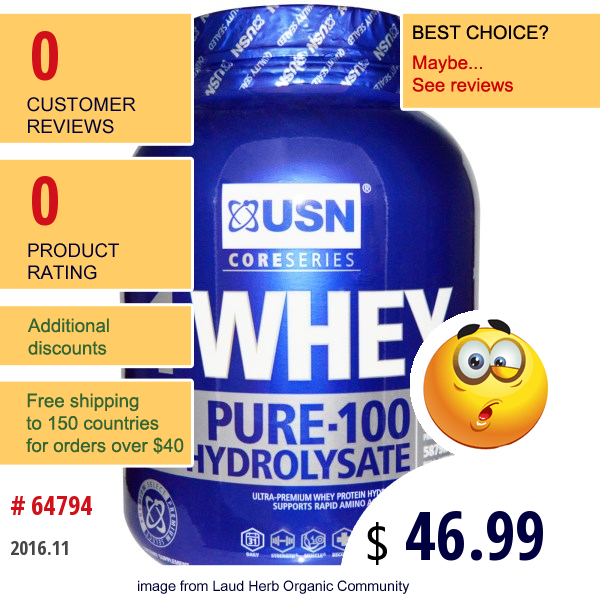 Usn, 1-Whey, Pure-100 Hydrolysate, French Vanilla, 3 Lbs (1360 G)  