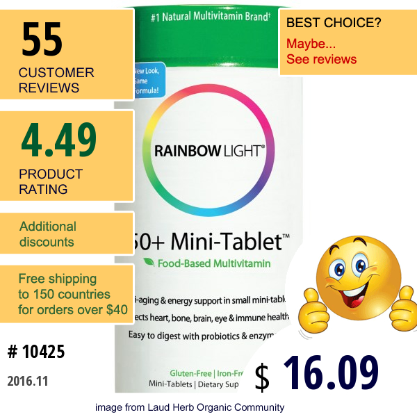 Rainbow Light, 50+ Mini Tablet, Food-Based Multivitamin, 90 Mini-Tablets