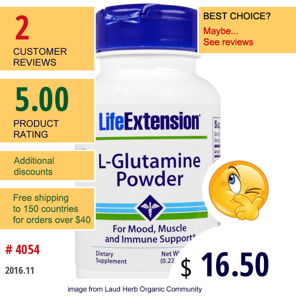 Life Extension, L-Glutamine Powder, 3.53 Oz (100 G)  