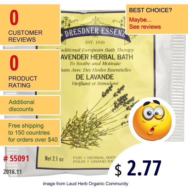 European Soaps, Llc, Dresdner Essenz, Lavender Herbal Bath, 2.1 Oz (60 G)  