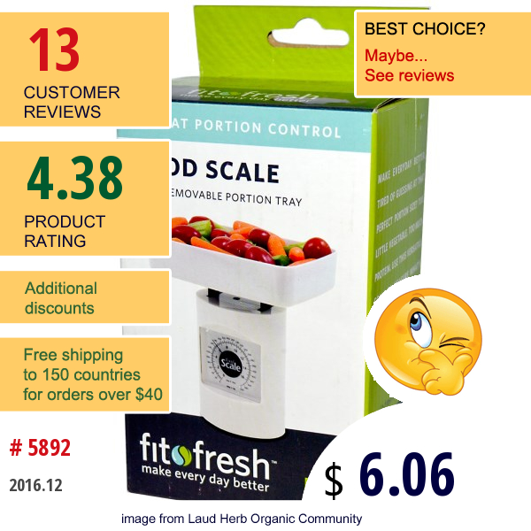 Vitaminder, Fit & Fresh, Food Scale With Removable Portion Tray