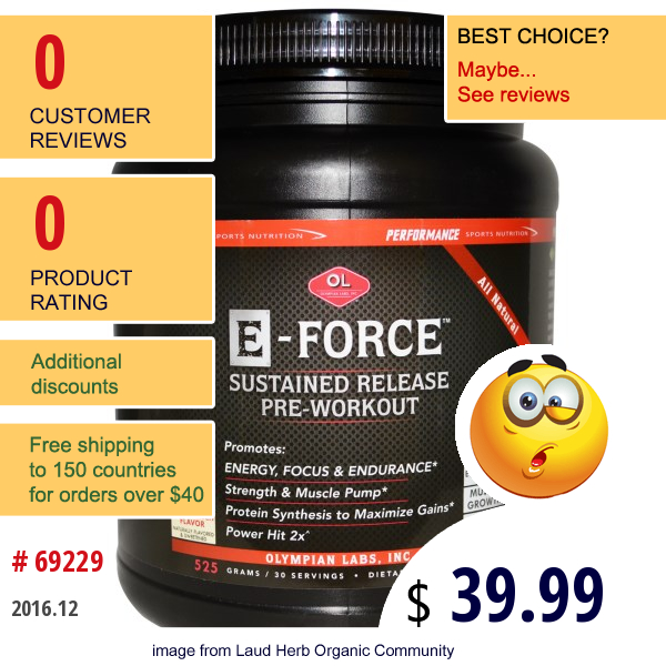 Olympian Labs Inc., Performance Sports Nutrition, E- Force Pre-Workout, Fruit Punch Flavor, 525 G