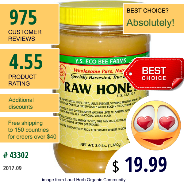 Y.s. Eco Bee Farms, Raw Honey, 3.0 Lbs (1,360 G)