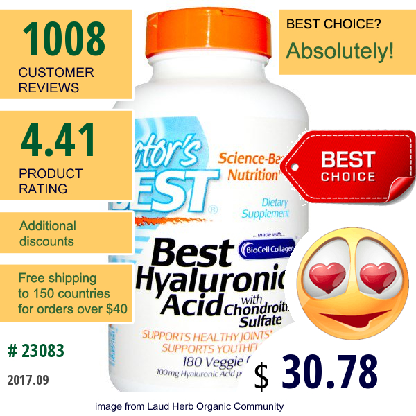 Doctors Best, Best Hyaluronic Acid, With Chondroitin Sulfate, 180 Veggie Caps