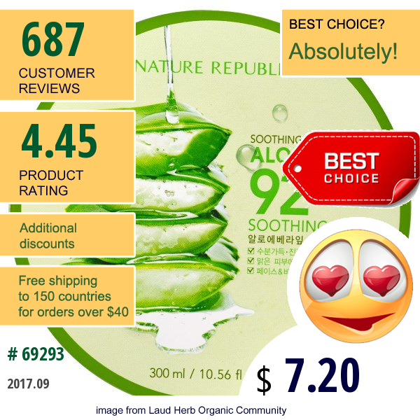 Nature Republic, Soothing & Moisture Aloe Vera 92% Soothing Gel, 10.56 Fl Oz (300 Ml)