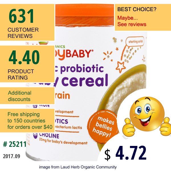 Nurture Inc. (Happy Baby), Organic Probiotic Baby Cereal, Multi-Grain, 7 Oz (198 G)