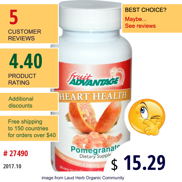 Fruit Advantage, Heart Health Pomegranate, 435 Mg, 60 Easy-To-Swallow Capsules  