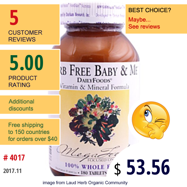 Megafood, Dailyfoods, Herb Free Baby & Me, 180 Tablets  