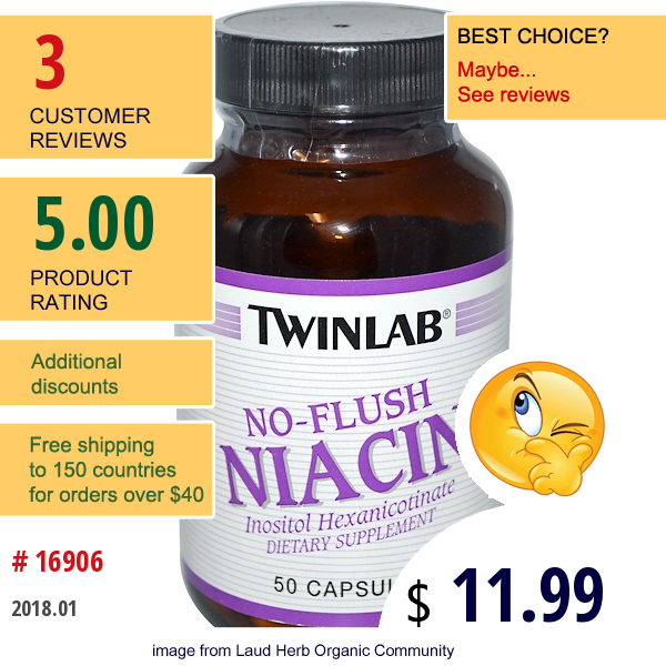 Twinlab, Niacin, No-Flush, 50 Capsules  