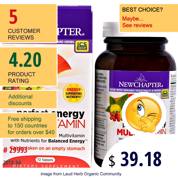 New Chapter, Perfect Energy Multivitamin, 72 Tablets
