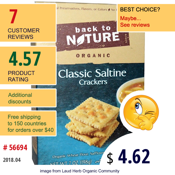 Back To Nature, Crackers, Organic Classic Saltine, 7 Oz (198 G)