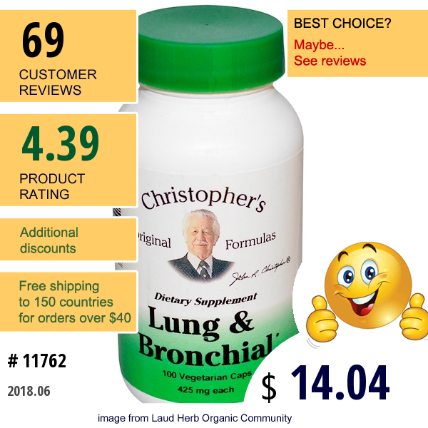 Christophers Original Formulas, Lung And Bronchial, 425 Mg, 100 Veggie Caps