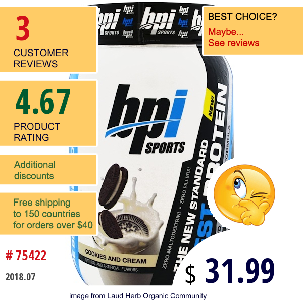 Bpi Sports, Best Protein, Advanced 100% Protein Formula, Cookies And Cream, 2.1 Lbs (952 G)