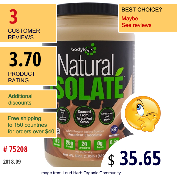 Bodylogix, Natural Isolate Whey Protein Powder, Decadent Chocolate, 30 Oz (840 G)  