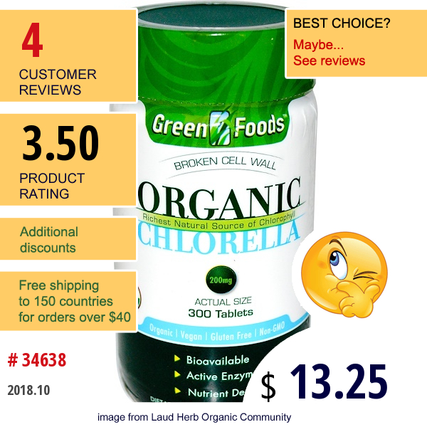 Green Foods Corporation, Organic Chlorella, 200 Mg, 300 Tablets  