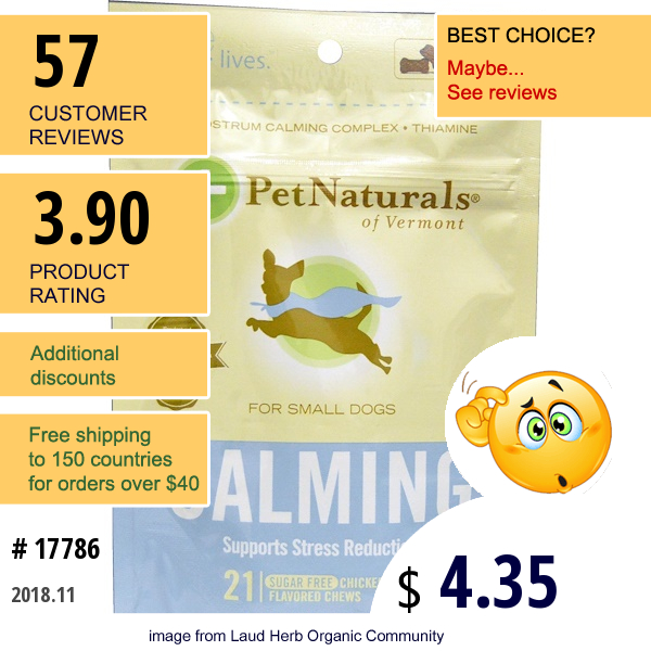Pet Naturals Of Vermont, Calming, For Small Dogs, Chicken Liver Flavor, 21 Bone-Shaped Chews, 1.11 Oz (31.5 G)  