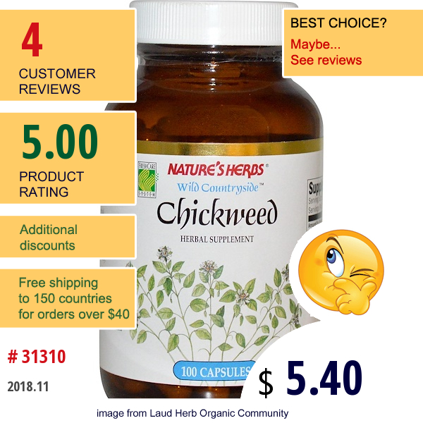 Natures Herbs, Chickweed, 100 Capsules Natures Herbs, Chickweed, 100 Capsules