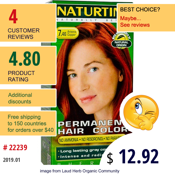 Naturtint, Permanent Hair Color, 7.46 Arizona Copper, 5.28 Fl Oz (150 Ml)  
